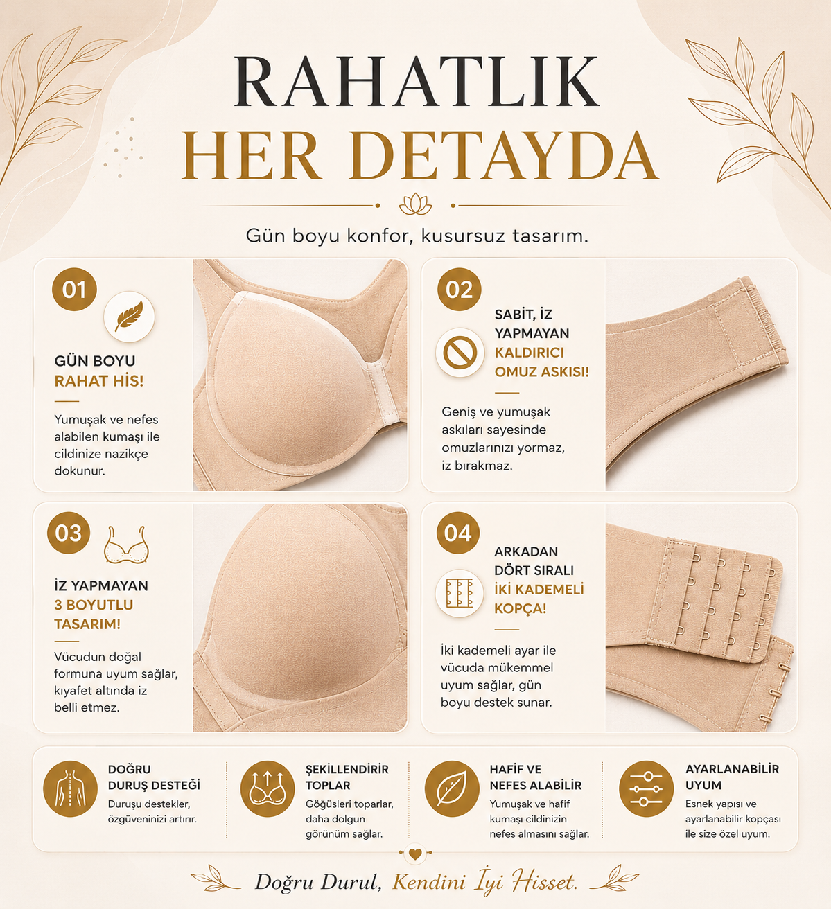 Duruş Destekleyici Konfor Sütyeni | Toparlayıcı ve Günlük Rahat Kullanım